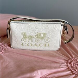Coach White Leather Wristlet with Gold Logo